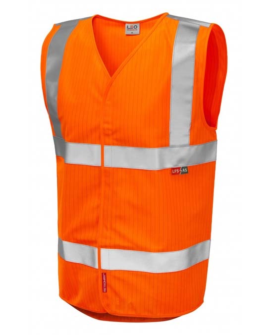 LEO WORKWEAR CLIFTON ISO 20471 Cl 2 LFS Waistcoat (EN 14116) EN 1149